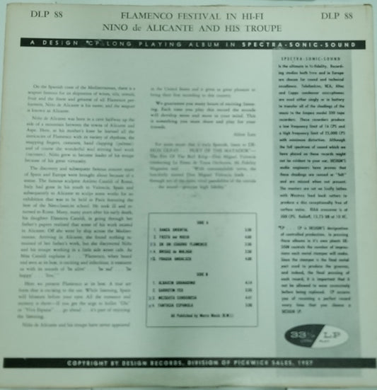 Back cover of a vinyl record with text and track listings on a light gray background