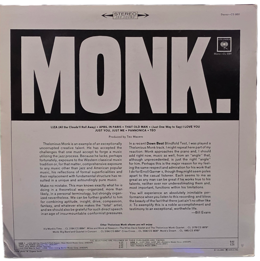 Thelonious Monk - Monk. (Columbia Stereo CS 9091)