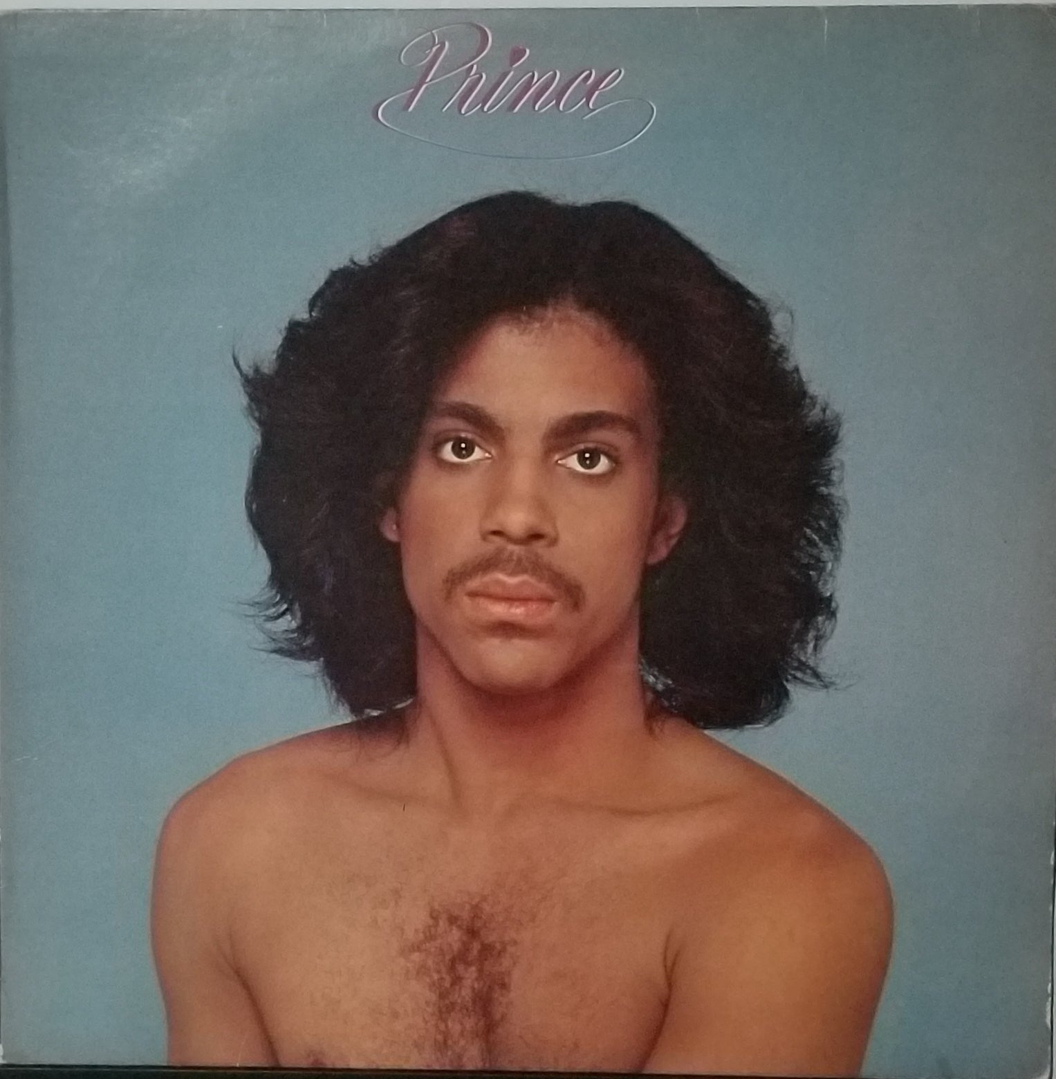 Album cover with a person with shoulder-length hair against a blue background, featuring the name 'Prince'.