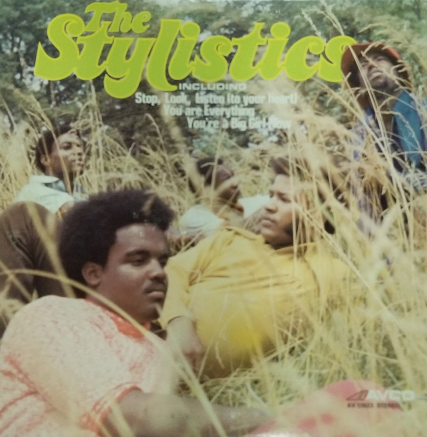Album cover for 'The Stylistics' featuring people in a field with text overlay.